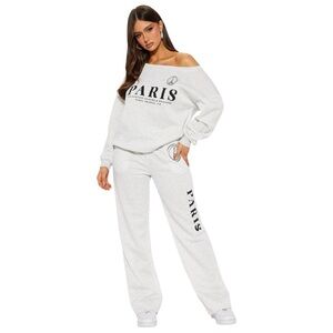 Fashion Nova Womens Around World Fleece Pant Set Heather Grey